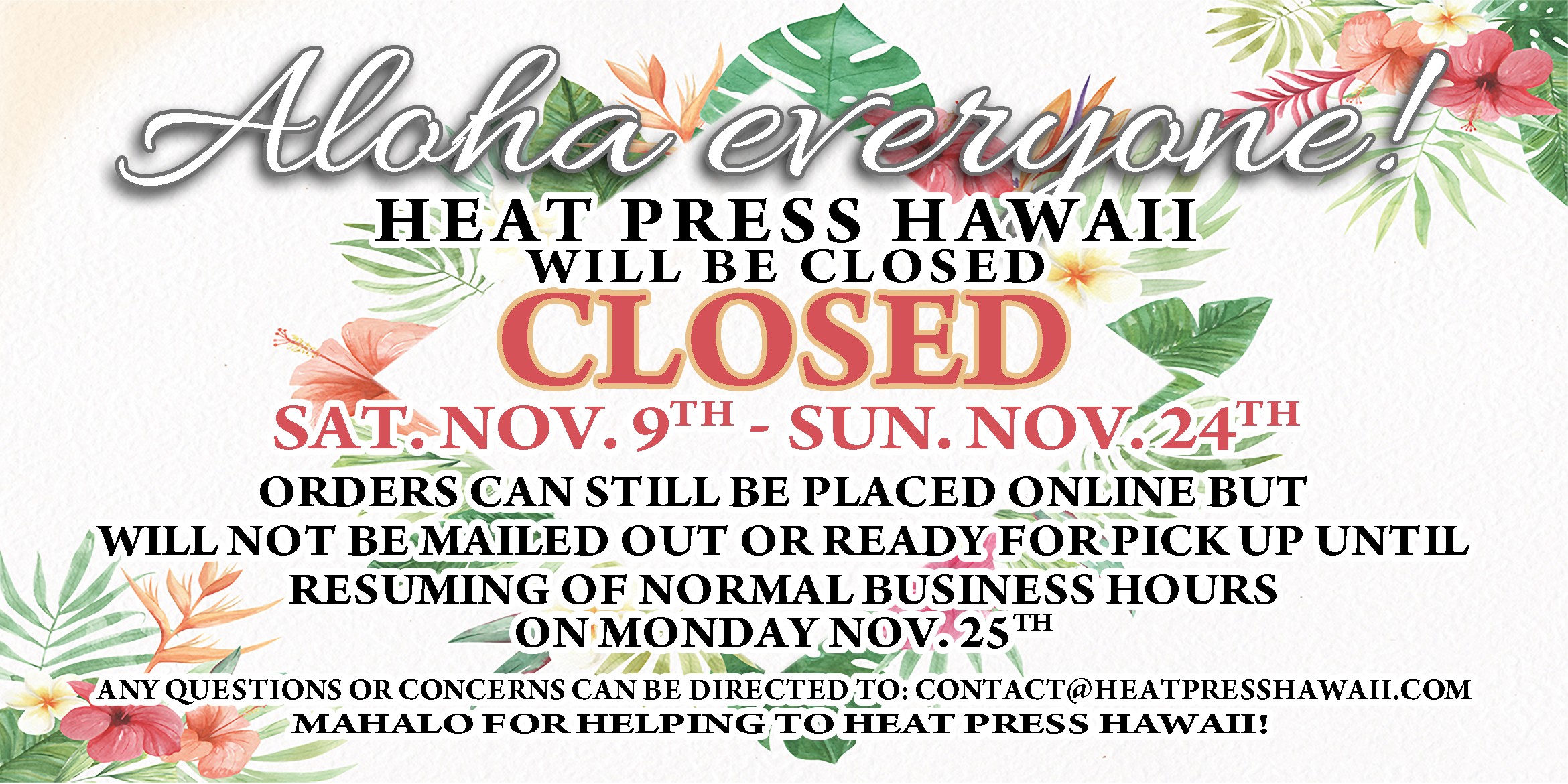 Closed Nov 9th